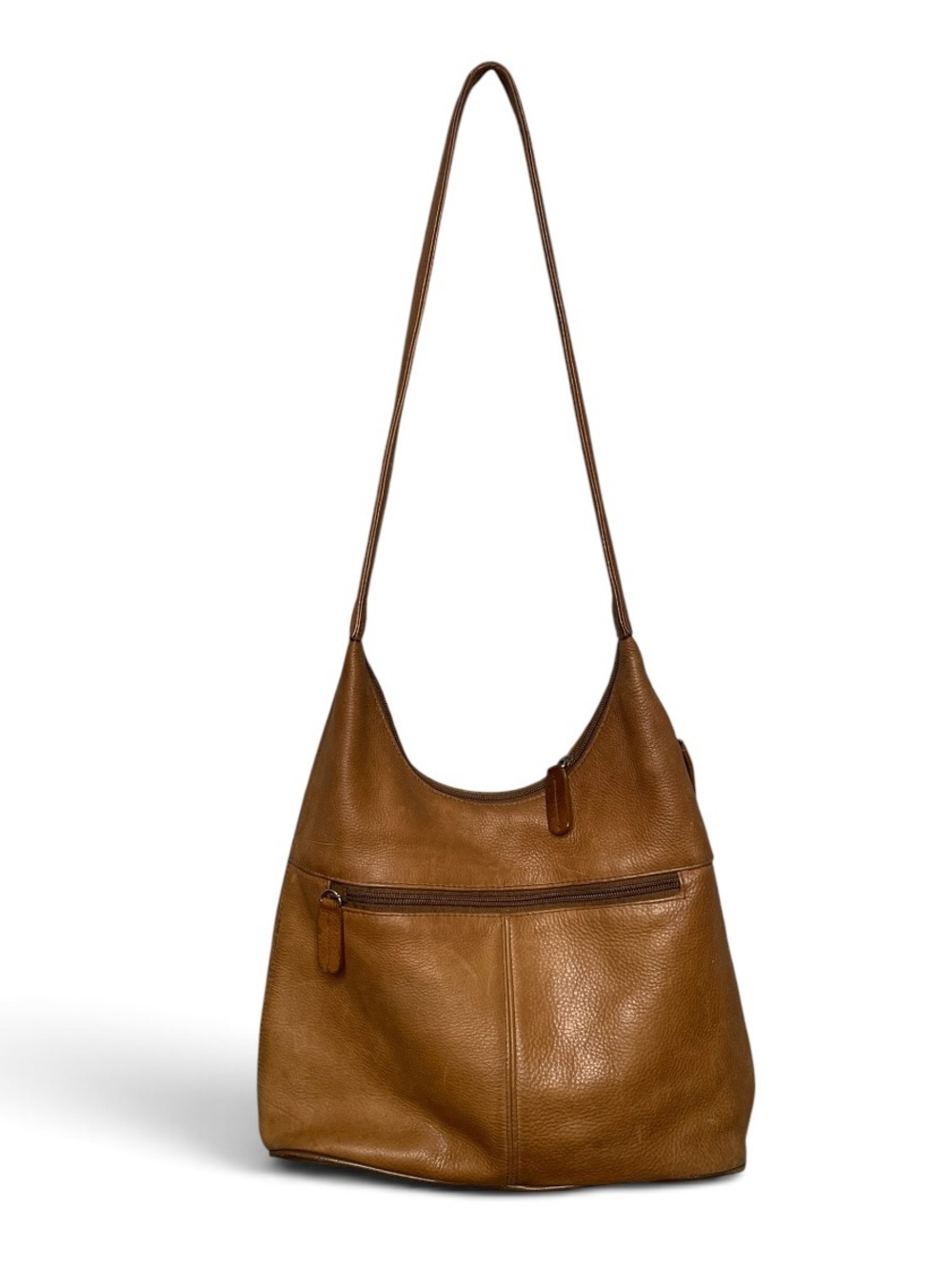 Tignanello Cognac Pebbled Leather Multi Picket Hobo Shoulder Bag
